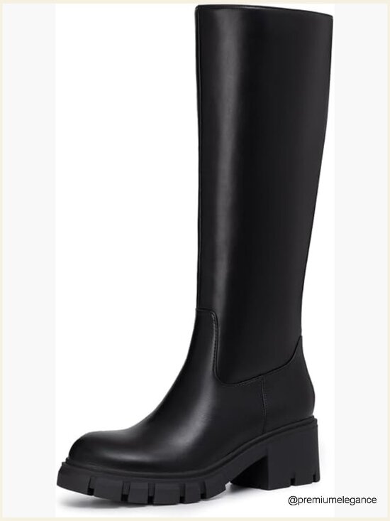 Shoes - Round Toe Chunky Lug Sole Platform Knee High Boots Winter Tall Boots